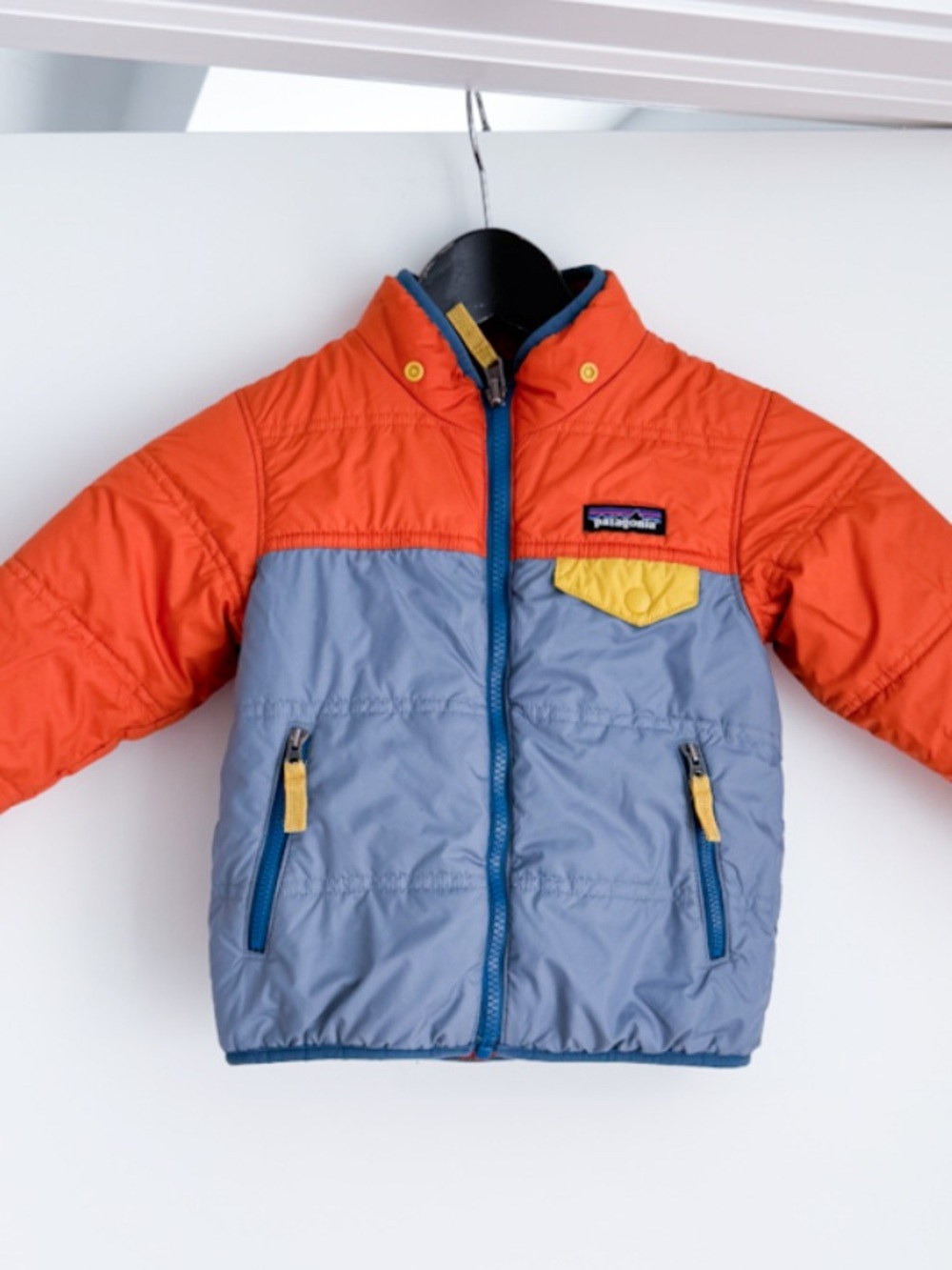 Patagonia Baby Reversible Tribbles Hoody Orange Blue Fleece Toddler 2T No Hood